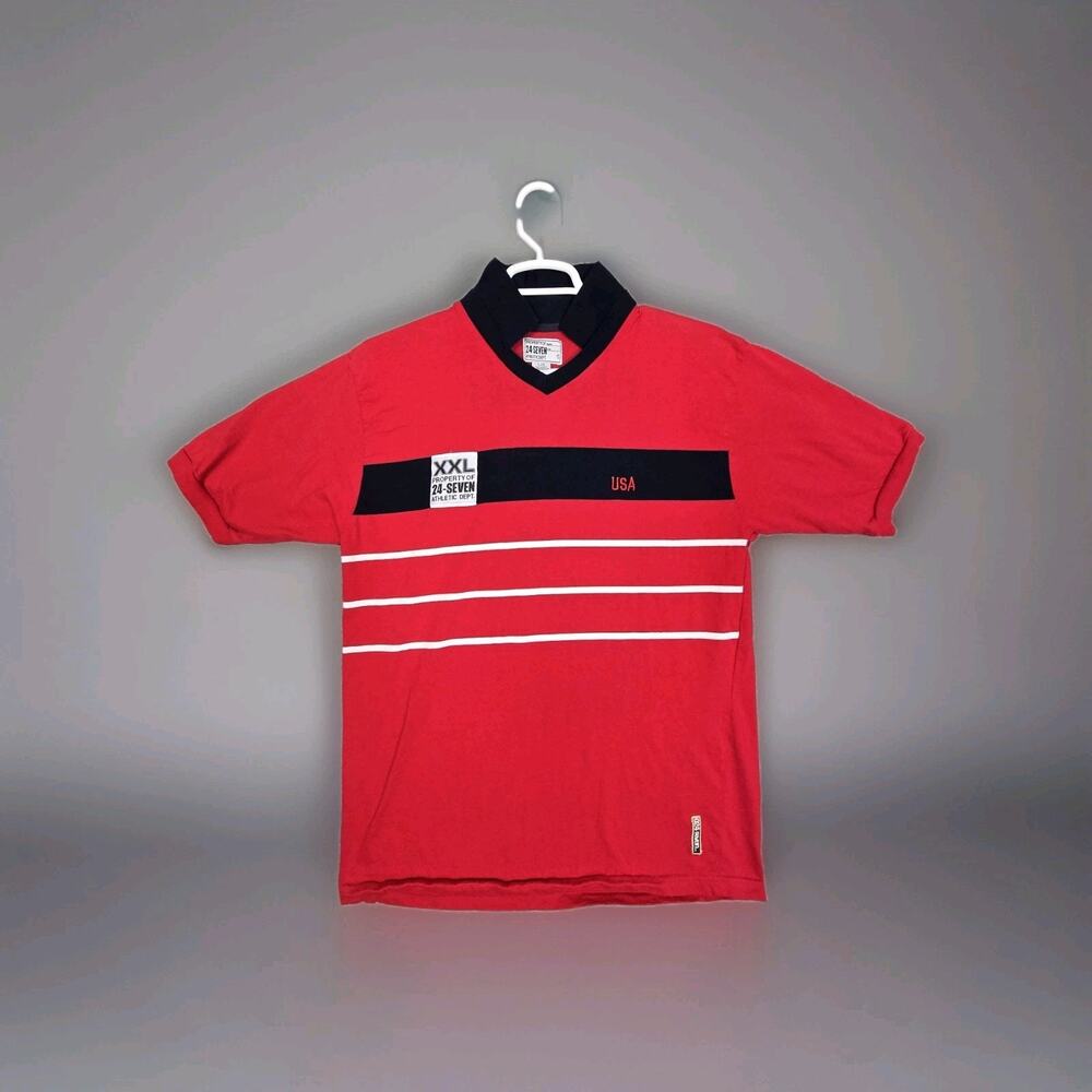24 Seven Rugby Polo Shirt Mens Large Red Short Sleeve Collared Shirt #5 Athletic